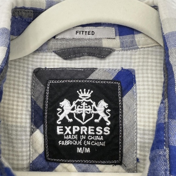Express Flannel Shirt Mens‎ Medium Fitted Plaid Button Down Long Sleeve Casual - Picture 3 of 8